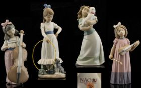 Nao by Lladro Collection of Four Figures comprising 1. Girl with Cello, bow missing 2.