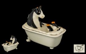 Carlton Ware - Rare Lustre Pottery, Novelty Cow in the Bath Butter Dish.