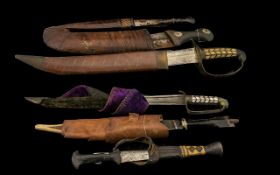 Mixed Lot Of Knives To Include A Malayan Bade-Bade With Scabbard, Length 11 Inches.