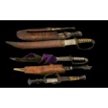 Mixed Lot Of Knives To Include A Malayan Bade-Bade With Scabbard, Length 11 Inches.