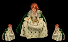 Authentic Vintage Peggy Nisbet Queen Elizabeth 1 Portrait Doll. Rare item, in cream dress adorned
