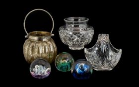 Collection of Glassware including a Waterford 'Nocturne' vase; a crystal bowl with handle;