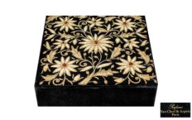 Jewellery Box in Black Velvet with gold embroidery and red stones, by Van Cleef & Arpels of Paris.