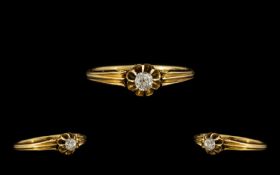 18ct Gold - Nice Quality Single Stone Diamond Ring, In a Gypsy Setting. Marked 18ct. The Diamond