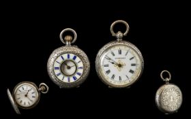 Antique Period Ladies Deluxe Good Quality Pair of Ornate Keyless Silver Cased Pocket Watches.