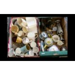 Two boxes of Pottery & Collectibles to include Wedgwood, painted eggs, wine glasses, Wade ephemeral,