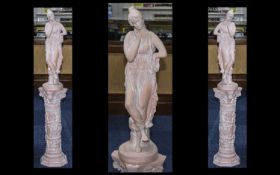 Terracotta Damsel Figure On Plinth. Lady of typical Greek form, stands at 49 inches high. nice