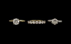 White Topaz Half Eternity Ring and Two Faux Diamond Solitaires, the eternity ring comprising seven