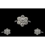 18ct White Gold Superb Quality Diamond Set Cluster Ring.