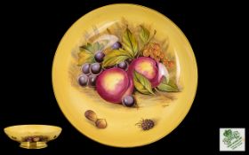 Aynsley Large Hand Painted and Signed ' Fruits ' Footed Bowl, Signed D. Jones, with Painted Gold