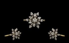 18ct Yellow Gold and Platinum Diamond Set Dress Ring Star Burst Design - full hallmark for 18ct.