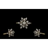 18ct Yellow Gold and Platinum Diamond Set Dress Ring Star Burst Design - full hallmark for 18ct.