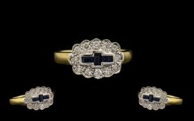 18ct White Gold - Ladies Attractive Diamond and Sapphire Set Dress Ring of Pleasing Design. Full