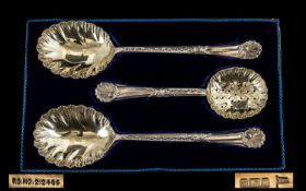 Edwardian Period - Walker and Hall Stunning Quality Solid Silver Pair of Serving Fruit Spoons with