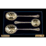 Edwardian Period - Walker and Hall Stunning Quality Solid Silver Pair of Serving Fruit Spoons with