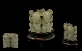 Rare Chinese 17th/18th Century Superb Quality Mutton Fat Jade Carved Figure of Two Men Seated,