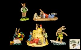 Royal Doulton Collection of Hand Painted Bunnykins Figures ( 5 ) Comprises 1/ Irishman Bunnykins.