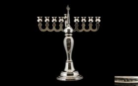 Judaica Antique Period Silver 8 Branch Menorah. Marked 800 Silver and the word 'Matadin' circa 1900.