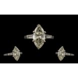 Art Deco Period Attractive Platinum Set Single Stone Diamond Ring - the marquise cut diamond of