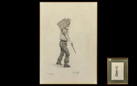 Tom Dodson 1910 - 1991 Artist Drawn and Signed Pencil Sketch - Titled ' The Hodcarrier ' Mounted