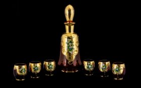 Murano - Venetian Glass Decanter Set with Decanted and Six Drinking Glasses.