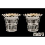 Edwardian Period Nice Quality Pair of Open Worked Silver Flared Rim Vases of nice proportions.