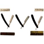 Antique Period - Trio of Fine Quality Hollow Ground Steel Razors All with Razor Cases.