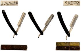 Antique Period - Trio of Fine Quality Hollow Ground Steel Razors All with Razor Cases.