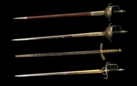 Two Display Toledo Swords, 1 With Leather Scabbard Both With Decorated Blades,