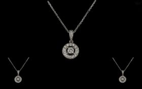 18ct White Gold Nice Quality and Attractive Circular Diamond Set Pendant Drop, with Attached 9ct