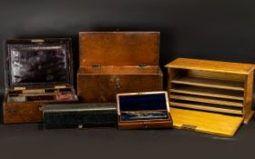 A Collection of Stationery and Associated Boxes to include a golden oak with hinged top and fall