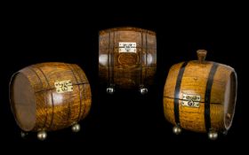 Early 20thC Carved Polished Oak Cased Hinged Tobacco Boxes (3) in total in the form of whisky