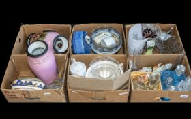 Three Boxes of Assorted Pottery & Glassware to include two Austrian transfer print vases,