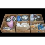 Three Boxes of Assorted Pottery & Glassware to include two Austrian transfer print vases,