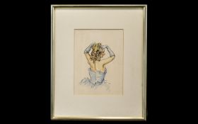 Tom Dodson 1910 - 1991 Artist Drawn and Signed Watercolour / Chalk Highlights - ' The Cabaret Dancer