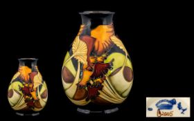 Moorcroft - Modern Tubelined Ovoid Shaped Vase. 'Parasol Dance' Pattern.