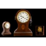 English 19th Century Impressive and Tall Mahogany and Inlaid Cased Mantel Clock of Waisted Form.