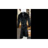 Vintage Coney Full Length Black Coat with leather tie belt,