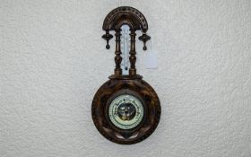 1920's Well Carved - Nice Quality Walnut Cased Wall Hanging Android Barometer with Porcelain