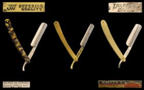 Early 20th Century Top Quality Trio of Hollow Ground Steel Straight Razors - Various Top Makers.
