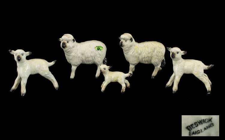 Beswick Farm Animal Figures Sheep Family Set (Five in Total) . 'Sheep and Lamb Figures' model 935-