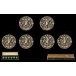 French - Early 20th Century Set of Six White Metal Diamond Set Round Buttons Each with Figural