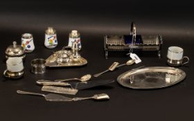 Collection of Silver Plate to include a triangular tray with salt,