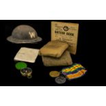 Military Interest - comprising British WW2 Military Helmet along with ration book,