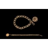 Antique Period - Nice Quality 9ct Rose Gold Fancy / Ornate Link Bracelet with Attached 9ct Gold