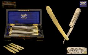 A Victorian Period Superb Set of Razors In Original Coromandel Box by Mappin and Webb ( 7 ) Seven