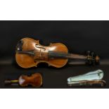 Vintage Violin in Case with bows. Black case with carrying handle, with spare strings and toner.
