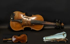Vintage Violin in Case with bows. Black case with carrying handle, with spare strings and toner.
