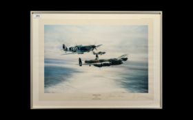 RAF Interest Framed Signed Print by Robert Taylor. Entitled 'Memorial Flight. The Spitfire Hurricane