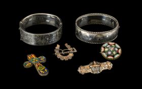 A Collection of Vintage and Antique Period Silver and Mosaic Jewellery - 6 pieces in total.